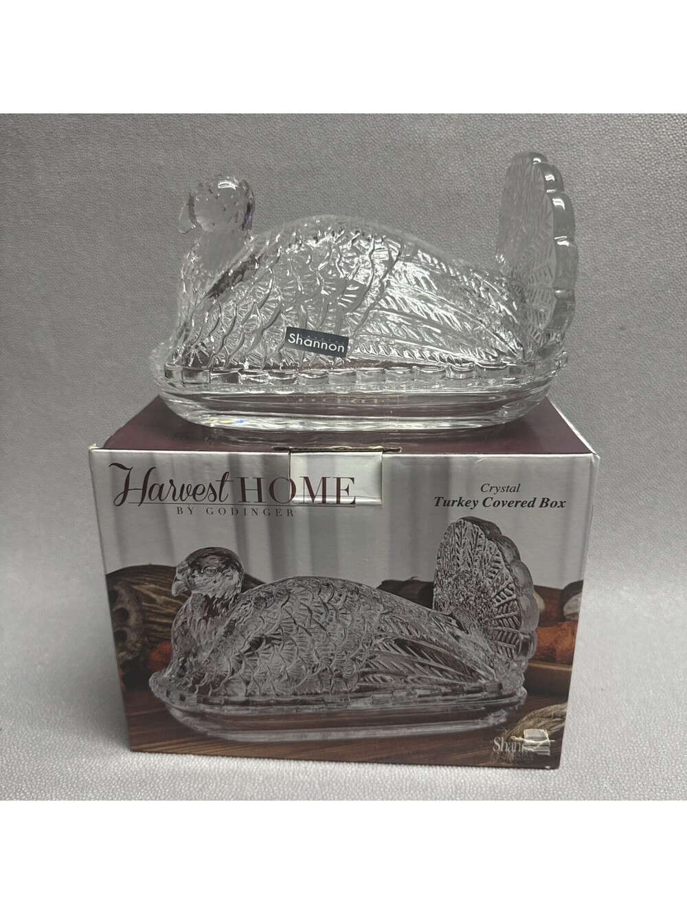 Turkey Cover Trinket Box Dish GODINGER Thanksgiving Shannon Crystal Harvest Home